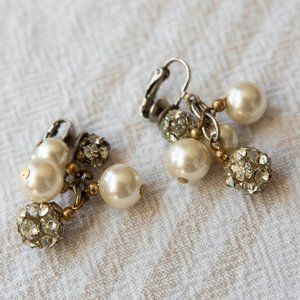 Antique Vintage Pearl and Rhinestone Clip-on Earrings